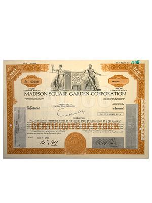 Madison Square Garden Corporate Stock Certificate