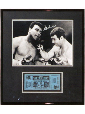 Muhammad Ali Rocky Marciano Framed Ticket and Photo