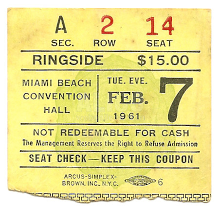 Cassius Clay / Jim Robinson Ticket Stub