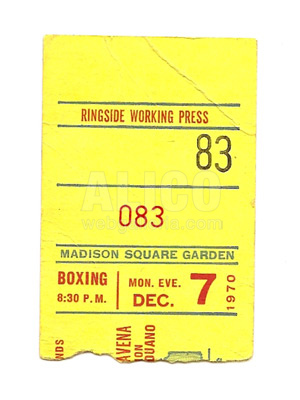 Muhammad Ali / Oscar Bonavena Press Ticket Stub